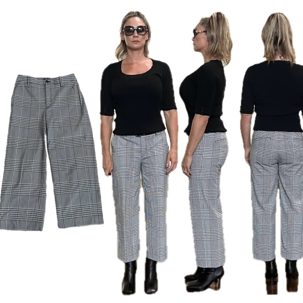 Banana Republic Crop Wide Leg Trousers Black & White Houndstooth Glenn Plaid 4